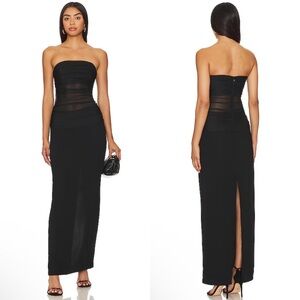 Amanda Uprichard X Revolve Myles Strapless Mesh Panel Maxi Dress Black